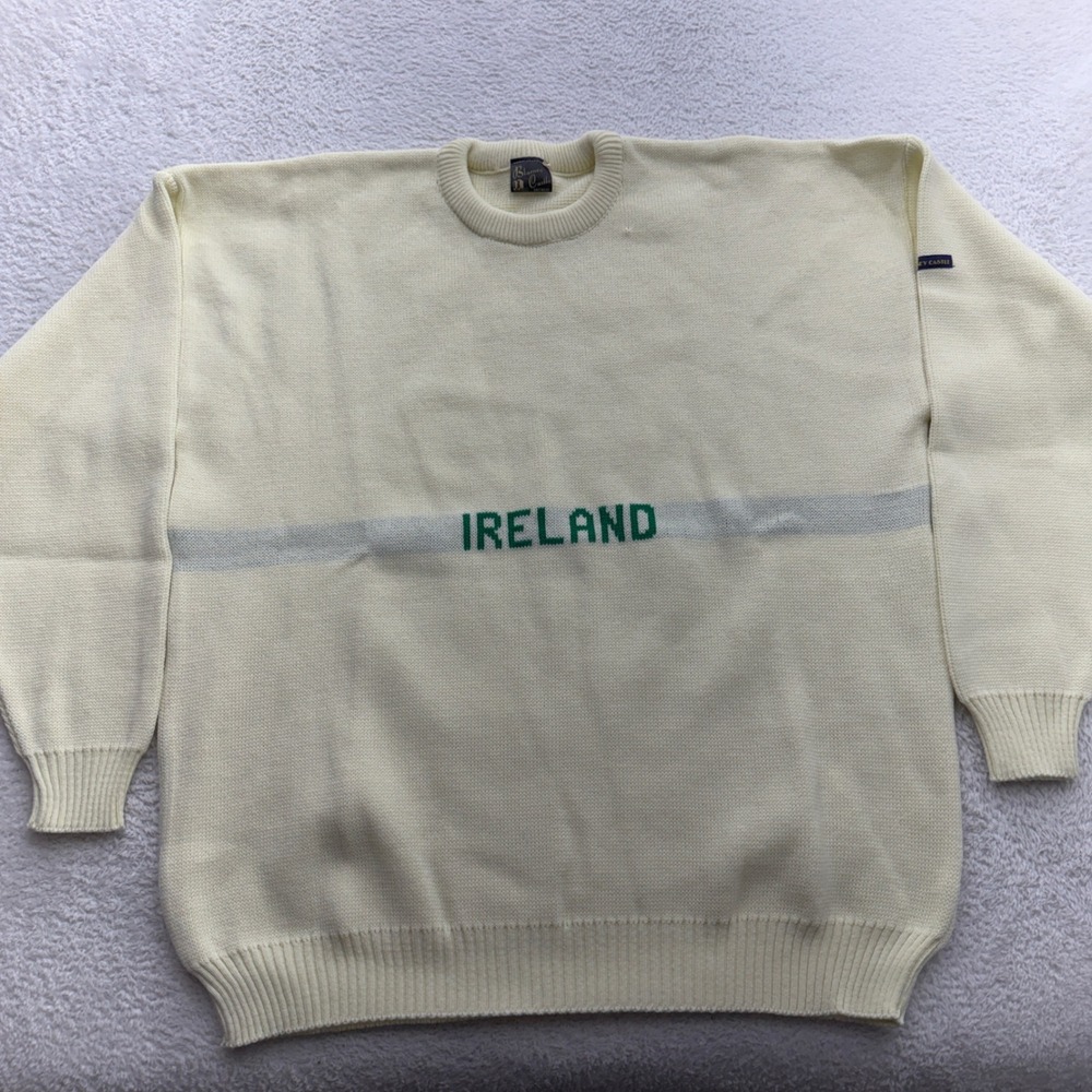 Blarney Castle Ireland Knit Sweater Mens XXL Cream Green Made in Ireland Vintage